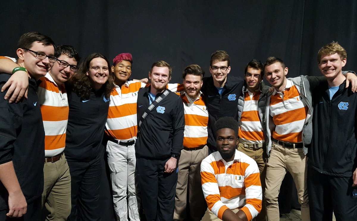 PMAUNC's tweet image. Alpha Rho and Beta Tau before tonight's game. Go Heels! 🐏🌪#sinfonia #collegehoops