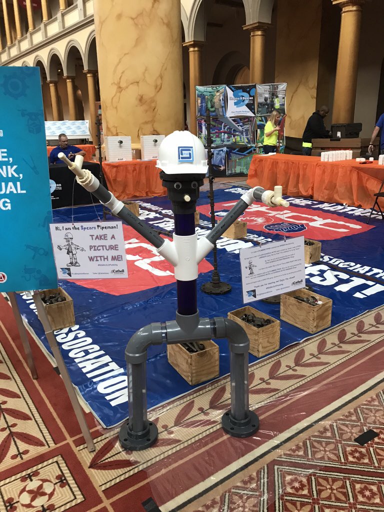 CathellAssoc's tweet photo. #TBT #SpearPipeman @BuildingMuseum what a sight he saw!  #plumbing piping of the #highestquality he was made of! What a sight he was! 
Want him at your next counter day? To learn about #doublecontainment #highpurity #Schedule80 #EvertuffCPVC &amp; more by #SpearsMFG ? Contact us! https://t.co/j9epdtXizj