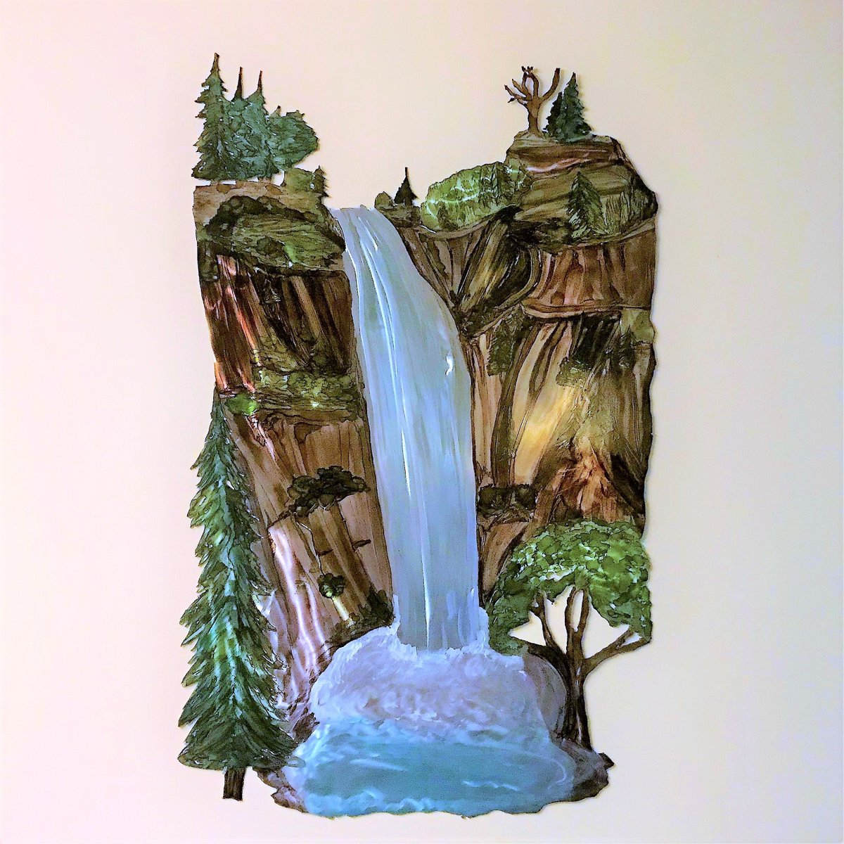 Excited to share the latest addition to my #etsy shop: Spring Is Falling another very large piece etsy.me/2HiKbyw #art #pacificnorthwest #kitsap #supportlocal #waterfall #mountain #metalart #steelart #womenin #metalwallhanging #love