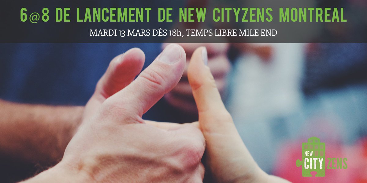 #NewCITYzens arrive à #Montreal ! Pour cette 1ère soirée, l'équipe locale vous partagera ses dernières #inspirations pour changer votre rue / quartier de manière créative, ludique et positive ! On s'y retrouve chez 
<a href="/cooptempslibre/">Temps libre Mile End</a> - Inscription ici : newcityzensmtl101.eventbrite.ca