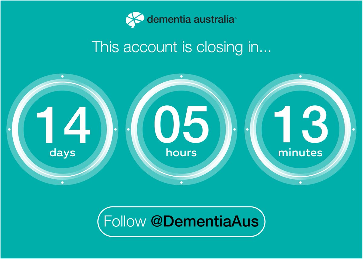 This account will be inactive in 2 weeks! Follow <a href="/DementiaAus/">Dementia Australia</a> to continue receiving #Dementia updates including research, education, advocacy and service provision. #Alzheimers #Support #DementiaAustralia