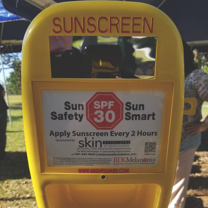 Today was the perfect sunny, Miami day to dedicate our first S.A.M. (sunscreen automatic machine) at Kennedy Park in Coconut Grove, alongside the National Skin Education Foundation &amp; <a href="/RDKMELANOMA/">Melanoma Foundation</a>. #fsdds #sflskin #rdkmf