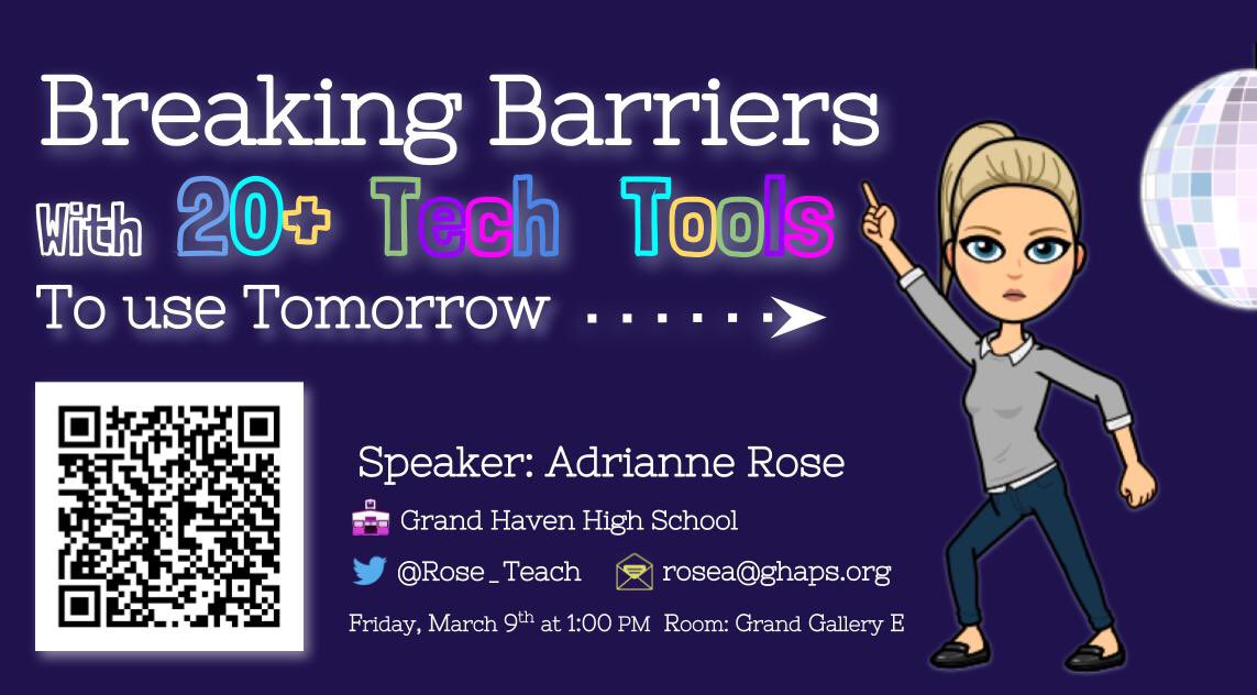 Rose_Teach's tweet image. Hey #macul18 ! What’s your plan for Friday at 1:00?! Come to #breakingbarrierswithtech Grand Gallery E in Devos across from the expo!