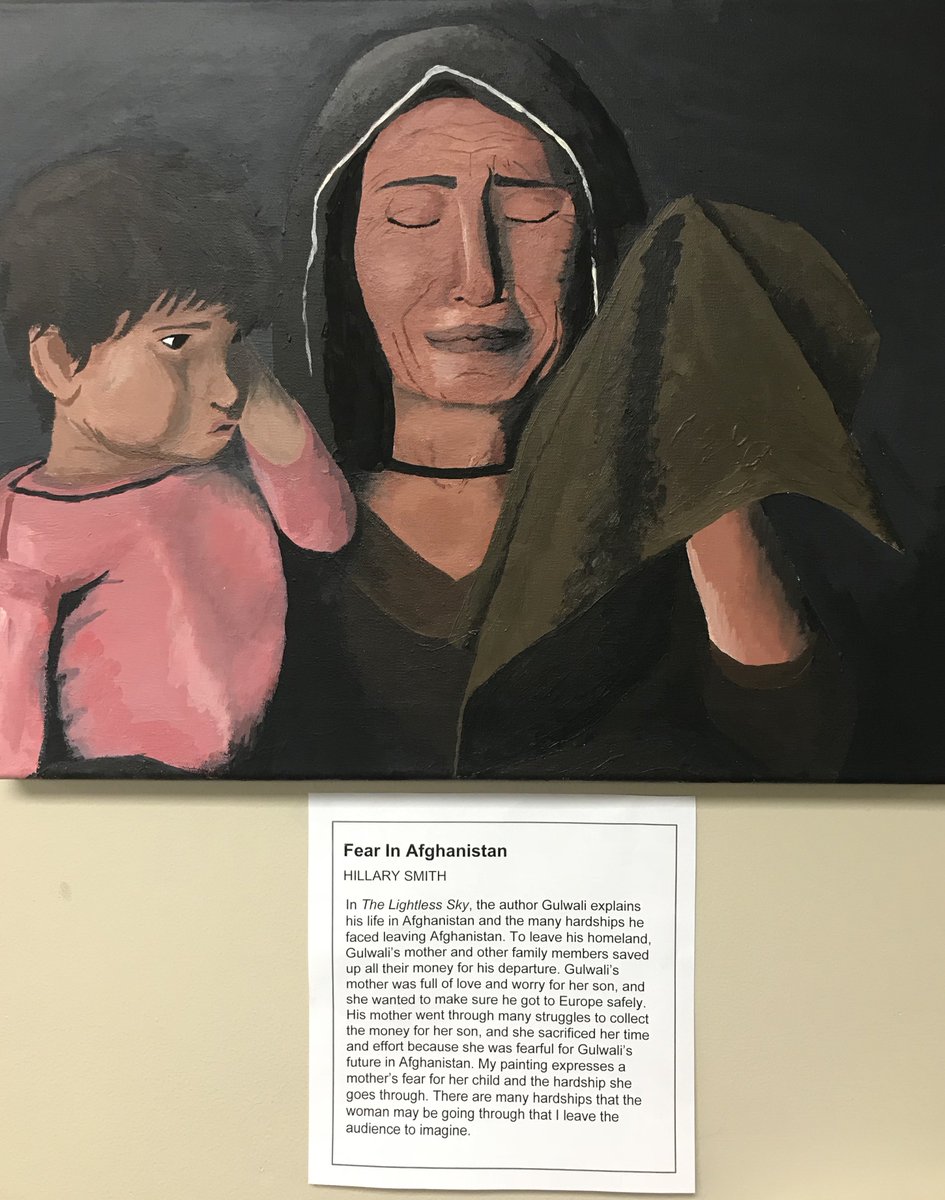 MegWinLibrarian's tweet photo. After reading great books by @SullivanStories, @wkamkwamba, @LauraResau, @GulwaliP, and @warrenstjohn, students exhibited their creative projects in our Voices Around the World Gallery today. @GraceEagles. #2ndaryela https://t.co/Pj0wBMGqMc