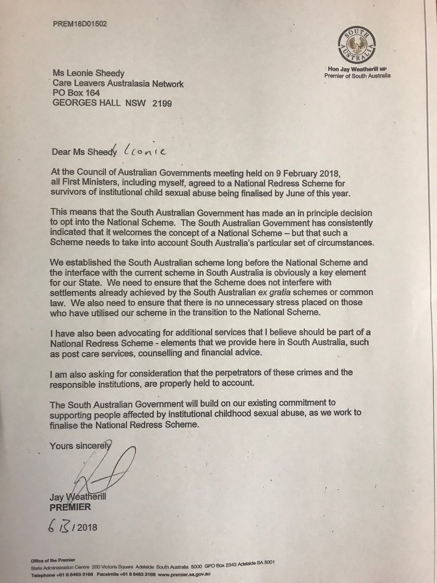 CLAN_AU's tweet photo. After much negotiation with CLAN this is #SouthAustralian Labor position on #Redress #JayWeatherill #SAVotes2018 #SAParlie @nickharmsen @JayWeatherill https://t.co/hdWarBdi8f