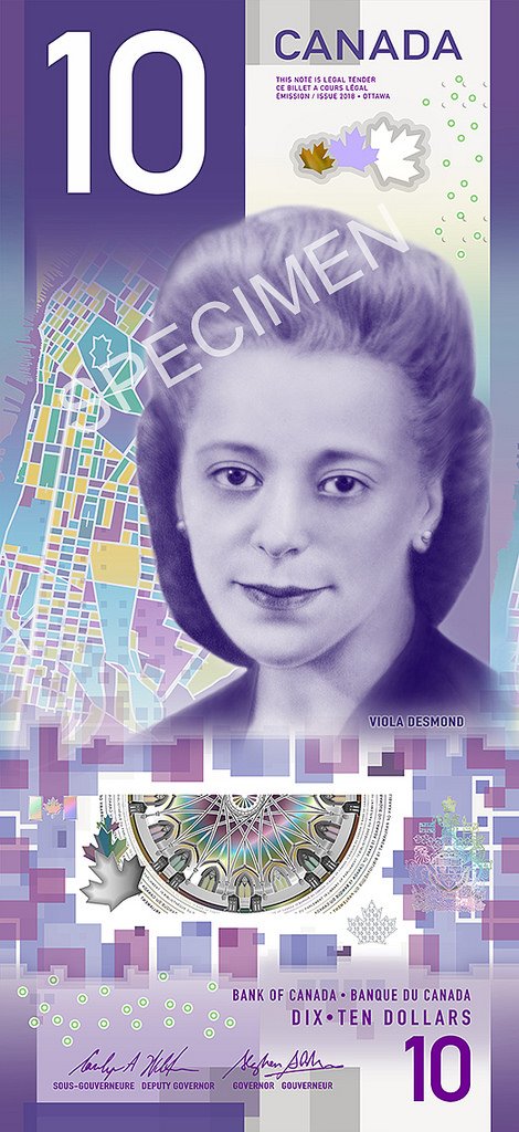 Viola Desmond pictured on a $10 bill