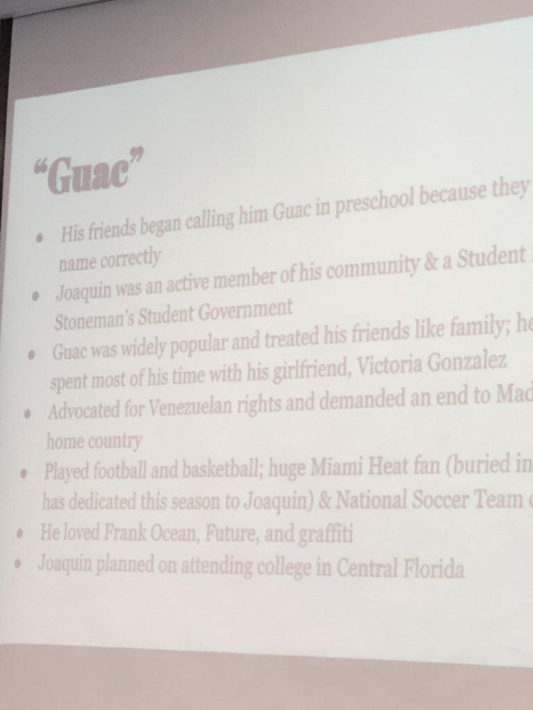 AssarafAharon's tweet photo. Day 4 in honoring the #17victims of the #ParklandSchoolShooting, we shared some stories on #joaquinoliver #guac who was known to be a “happy soul” & an “awesome friend” and a huge @DwyaneWade & @MiamiHEAT fan. We gather everyday to honor & remember 1 of the 17 victims @rasgha https://t.co/fjG5jt4xnk