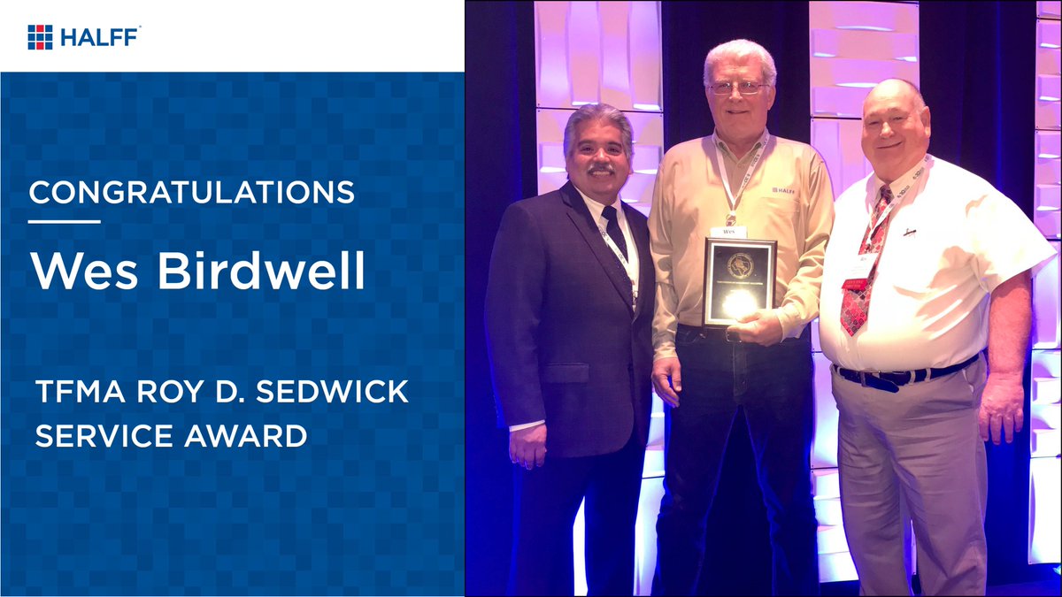 wearehalff's tweet photo. Congratulations to Wes Birdwell for being awarded the @TexasCFM Roy D. Sedwick Service Award! We are also proud to have won the TFMA Corporate Sponsor of the Year! #TFMAattheBay #2018TFMA https://t.co/R0tY43Tiu6