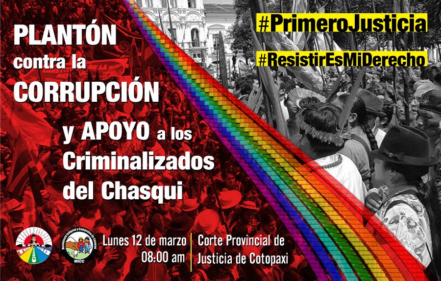 ResistirDerecho's tweet photo. En caso #4DelChasqui, se evidencia criminalización de protesta social, violencia y persecución sistematizada a luchadores sociales y dirigentes. @ppsesa y @FiscaliaEcuador principales responsables, hoy en graves casos de #corrupción. @CONAIE_Ecuador firme exige #PrimeroJusticia https://t.co/Ky4Gexpkxt