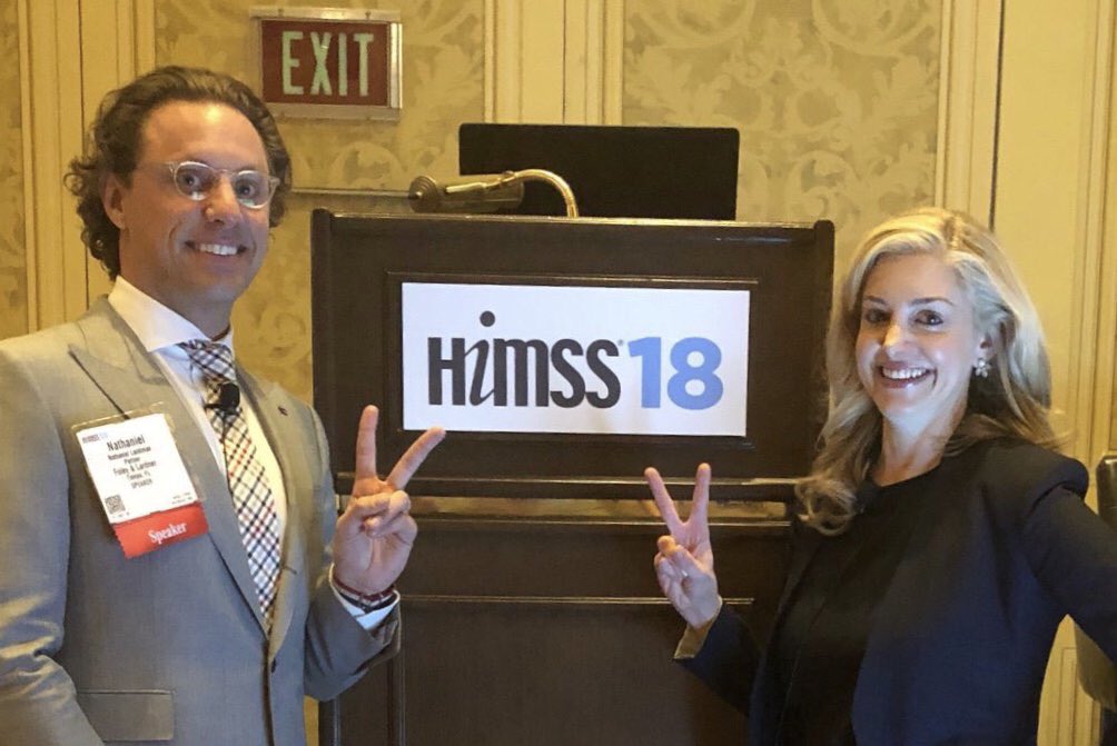 Lacktman's tweet image. A big THANK YOU and bigger hug to all the people who make my first #HIMSS18 a great experience! (And helped when I repeatedly got lost in the Expo Hall). You are beautiful ❤️ #pinksocks @nickisnpdx @jameyedwards @JuddHollander @SossongSarah @JulieReisetter
