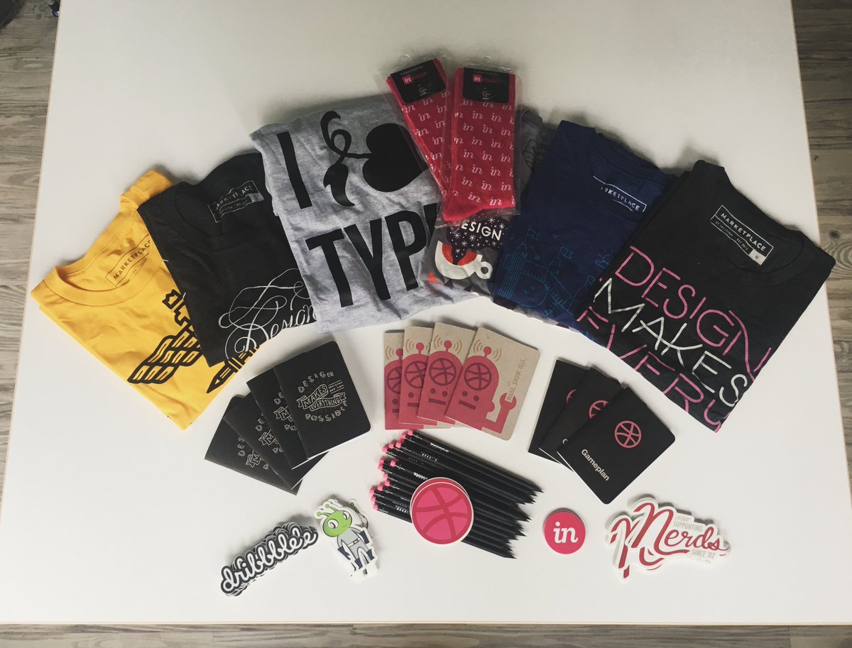 plhnk's tweet image. I&apos;ve been gathering swag from @InVisionApp, @dribbble, @matejlatin as giveaways for @Liferay&apos;s #DesignDisruptors screening next Tuesday!