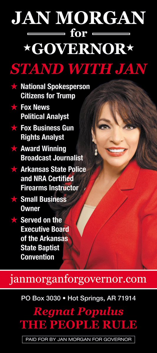 JanMorganMedia's tweet photo. Our Arkansas State Capitol should be a place to SERVE, not CASH IN.  It’s time for the people of Arkansas to elect a Governor who refuses to take special interest money with strings attached, just to win an election.  #JanMorganforGovernor https://t.co/Pslg5yZDC8