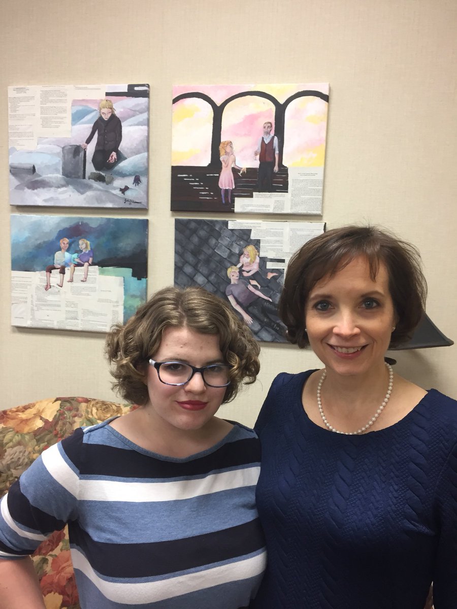 My wonderfully talented former student Landry Westmoreland painted four scenes from my favorite book The Book Thief and  was in my classroom today for the official unveiling of her artwork. I am blessed by her talent and her willingness to do this for me. <a href="/SunnyvaleISD/">Sunnyvale ISD</a>