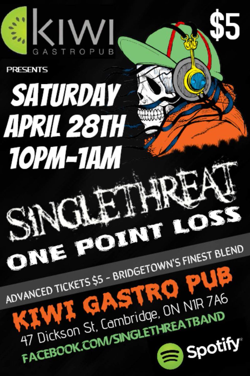 Singlethreat1's tweet photo. Singlethreat and One Point Loss at The Kiwi April 28th. Tickets available now! https://t.co/cqglBWJN6c