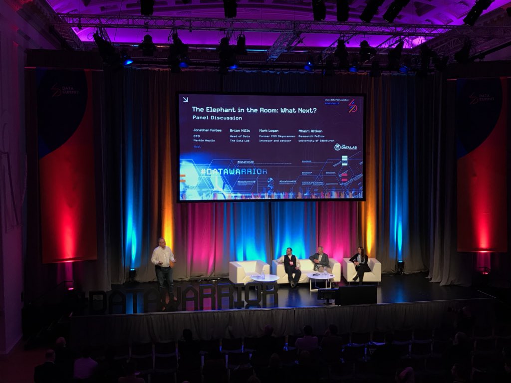 elmosmoe's tweet image. And in a wee change to the programme due to snow stopping the closing keynote from coming, a panel session titled “The Elephant in the Room: What Next?” Time to talk about Cambridge Analytica and Facebook. An apt end to a superb #DataSummit18 #DataFest18
