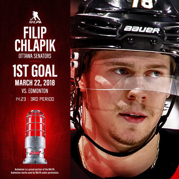 From Prague to Ottawa and now officially an NHL goal-scorer! Congrats to <a href="/chlapa14/">Filip Chlapík</a> on his first career NHL goal on Thursday night. #FirstGoal #ad