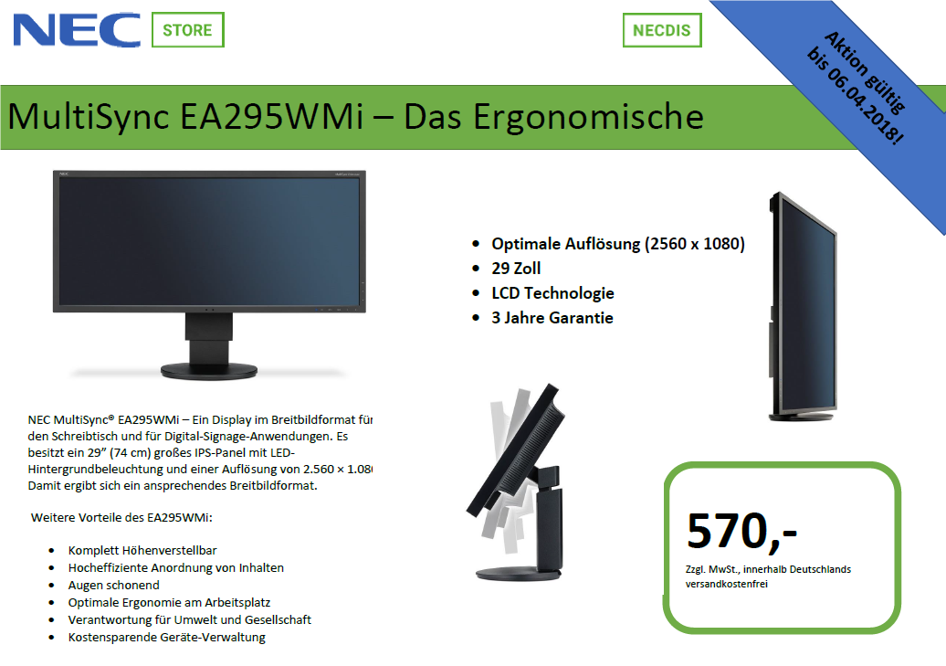 NECDIS_GmbH's tweet image. Für die optimale Ergonomie am Arbeitsplatz: Der MultiSync EA295WMi!
 Mehr Informationen auch in unserem Shop unter: nec-store.de/visual-solutio…
#necdis #nec #desktopdisplay #visualsolutions #display #multisync #lcdtechnologie