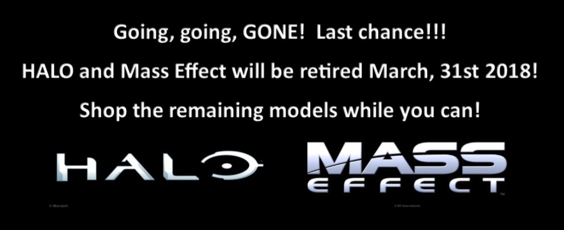 MetalEarth3D's tweet photo. HALO &amp; MASS EFFECT Metal Earth models are officially retired 3/31/2018!  Last chance to purchase the models before they are going, going, GONE!
All orders must ship by 3/30/18 - visit the link below to shop the retiring models!
#Innovatoys #MetalEarth 
https://t.co/G7fu1x0kSO https://t.co/waPvqpD3Jq