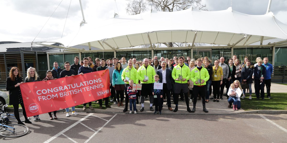the_LTA's tweet photo. Great to welcome @GBTennisTour at @BritishTennis as they completed their epic @sportrelief challenge! 🎾🚴‍♂️

Read about their journey and donate now 👉 https://t.co/eUrMj0j1Mu https://t.co/U9qSzQEM1j