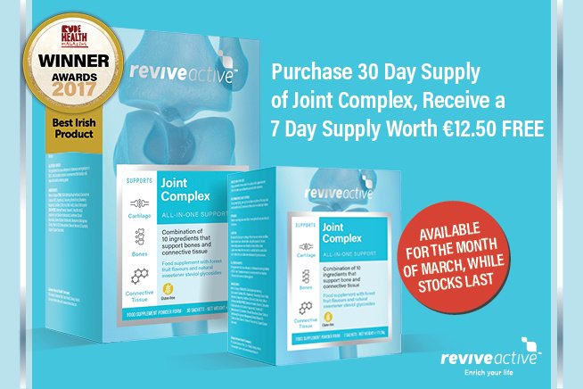 carapharmacy's tweet image. With every purchase of the Joint Complex 30 Day supply, you'll receive a 7 Day supply worth of €12.50 FREE. While stocks last! #reviveactive #jointcomplex #7daysfree