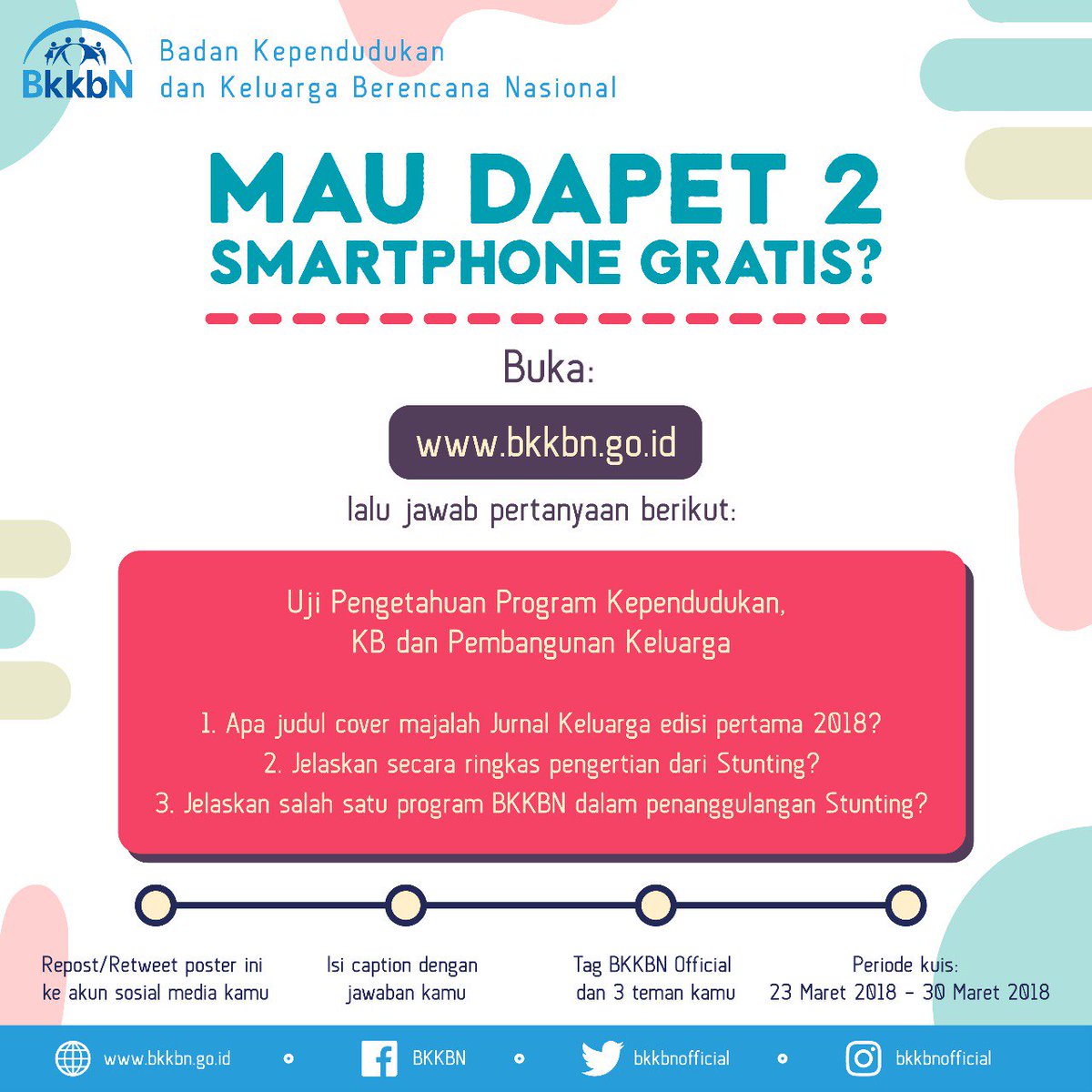 kemendukbangga's tweet photo. Saatnya Jumat penuh berkah buat #SobatBKKBN. Kita mau bagi-bagi 2 smartphone nih. Gunakan Hashtag #BKKBNGiveAway #CegahStuntingDariKeluarga #JumatBerkahBKKBN #BKKBNasyik. Tunggu apa lagi. Yuk segera ikuti kuisnya. Kunci jawaban ada di https://t.co/IrxPlJg3Iw https://t.co/2pjCYdpmWx