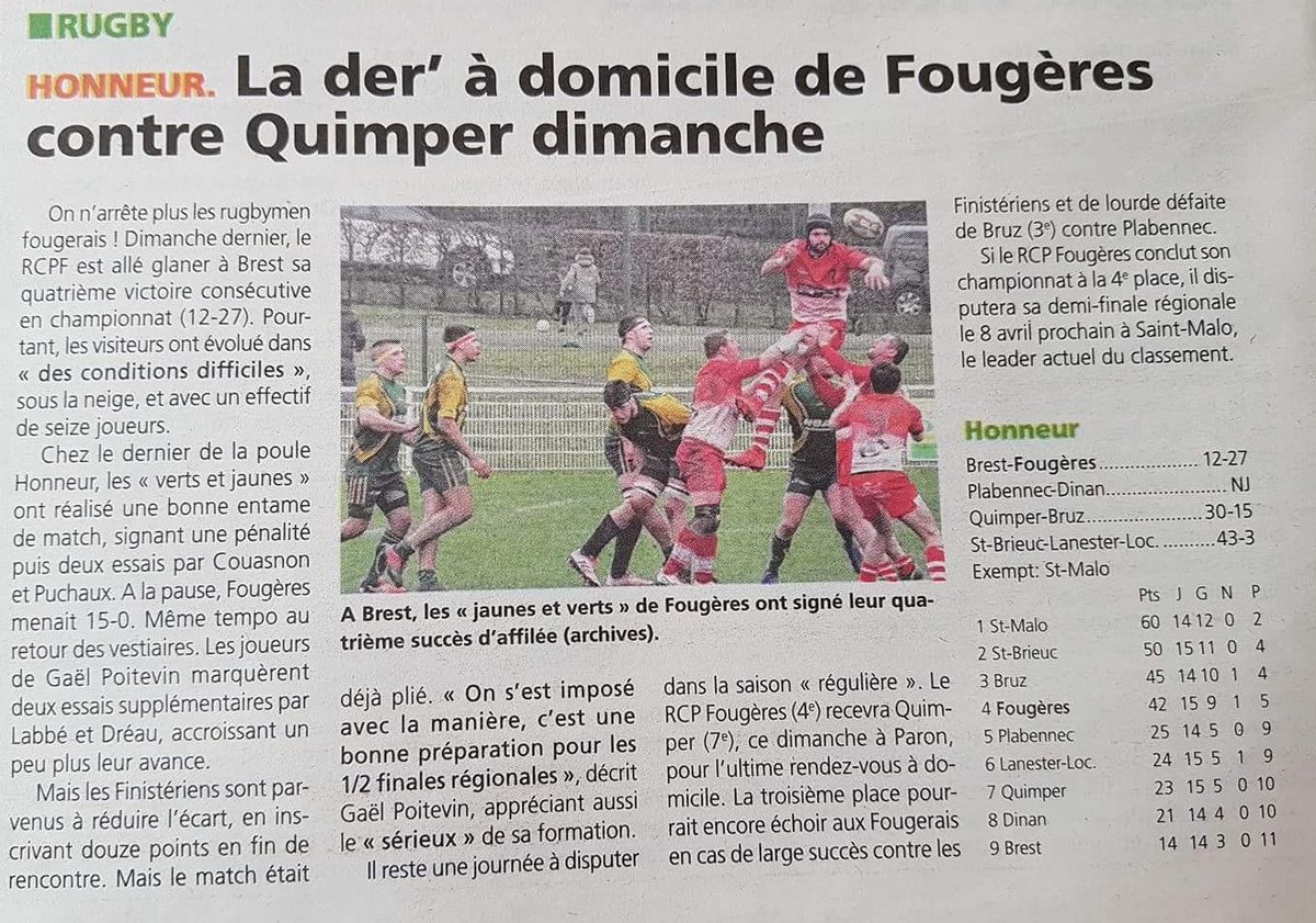 RCPFougeres's tweet photo. "On n'arrête plus les rugbymen Fougerais" 💪🏉😀 #parcequefougeres #RugbyBZH #vertsetjaunes #RCPF #presse https://t.co/kdNMGZ6wma