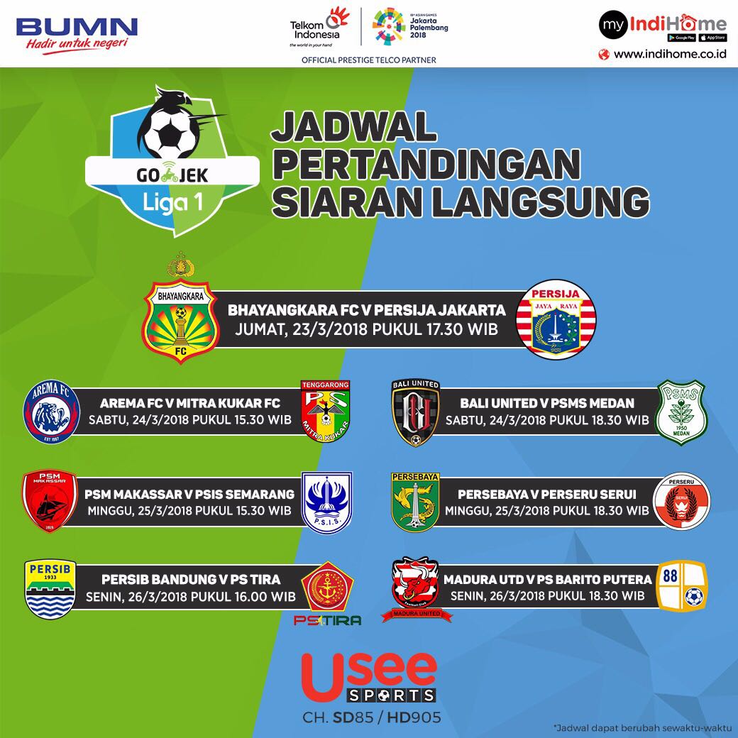 Football lovers..jgn lupa saksikan #ligagojek. Gratis Gojek Liga 1 di USeeSports buat kamu pelanggan #indihome s.d 31 Maret 2018. Dont miss it!