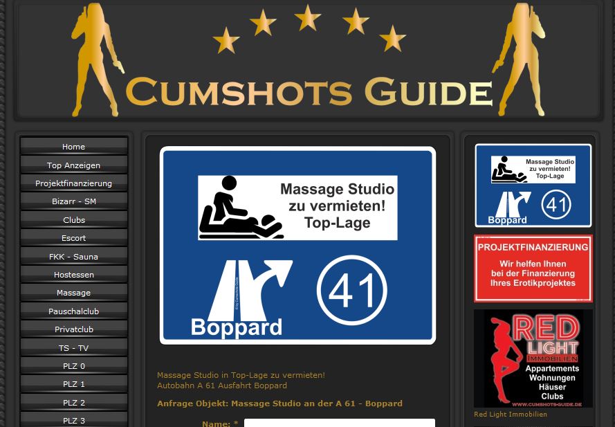 Massage Studio in Top-Lage zu vermieten!
Autobahn A 61 Ausfahrt Boppard

cumshots-guide.de