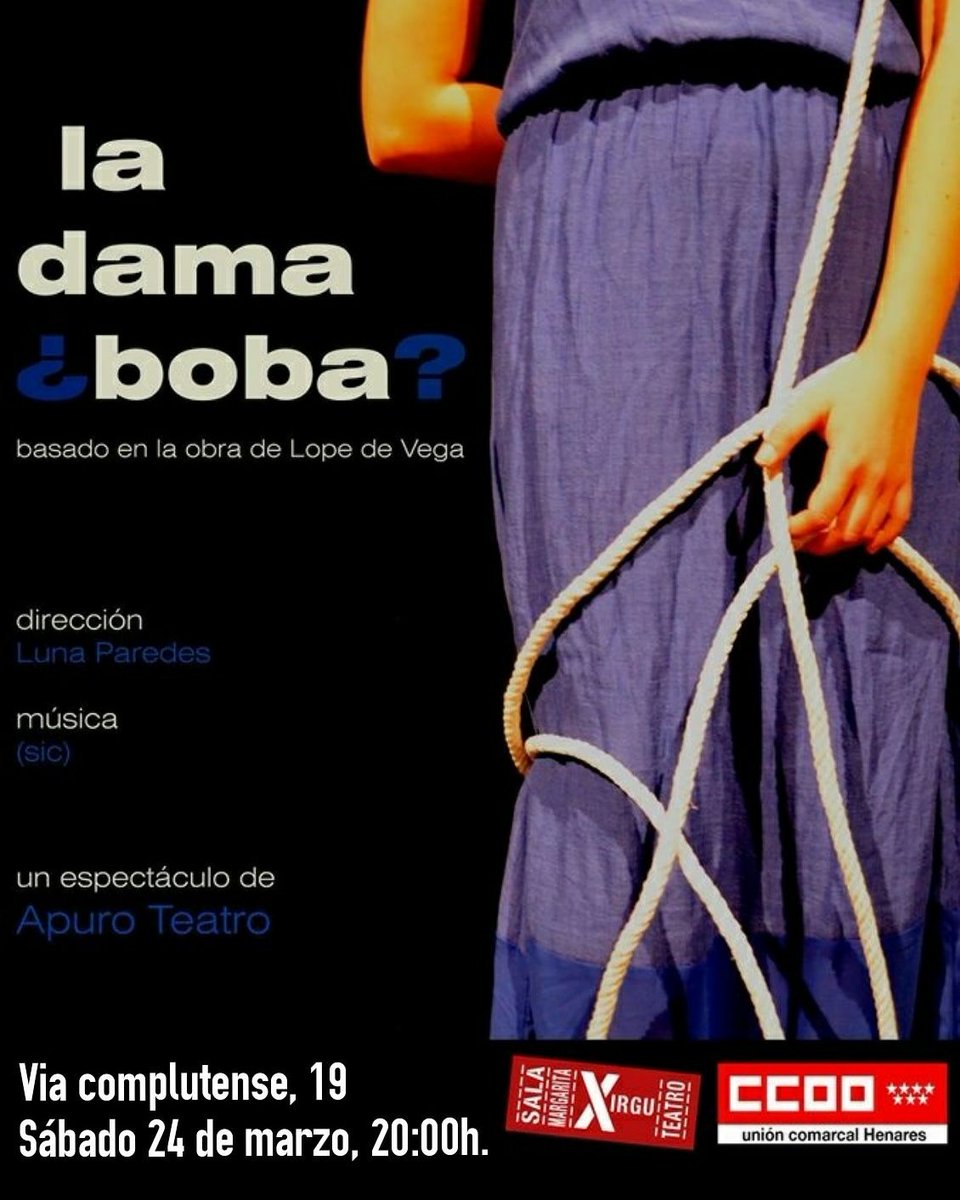 <<¡Amor, divina invención
de conservar la belleza
de nuestra naturaleza,
accidente o elección...>>
Única representación mañana 24 de marzo, a las 20:00, en <a href="/XirguCCOO/">Sala Margarita Xirgu de CCOO del Henares</a>, Alcalá de Henares, te esperamos!!