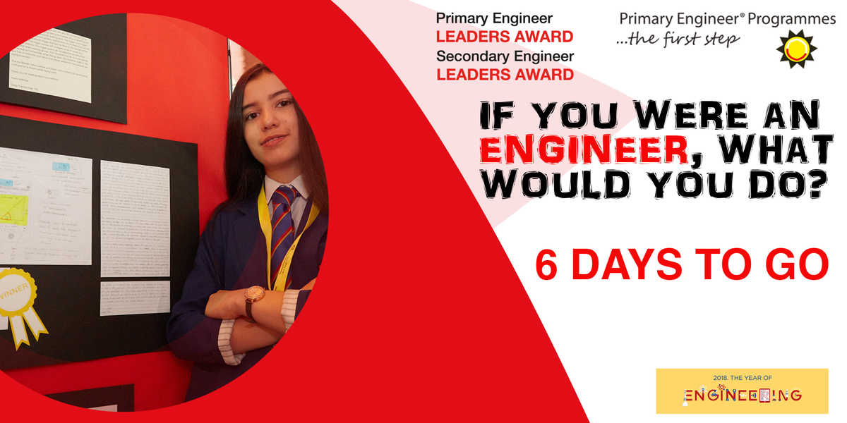 Leadersaward's tweet photo. Your 6 day warning to get those submissions to us #ifyouwereanengineerwhatwouldyoudo #LA2018 #SELA2018 #Engineersinthemaking #STEM #Engineers #Engineering #Education #YoE @YoEgovuk @FunNoisyBin @EngProto @KU_TeamProto https://t.co/IUZoAiiKaS