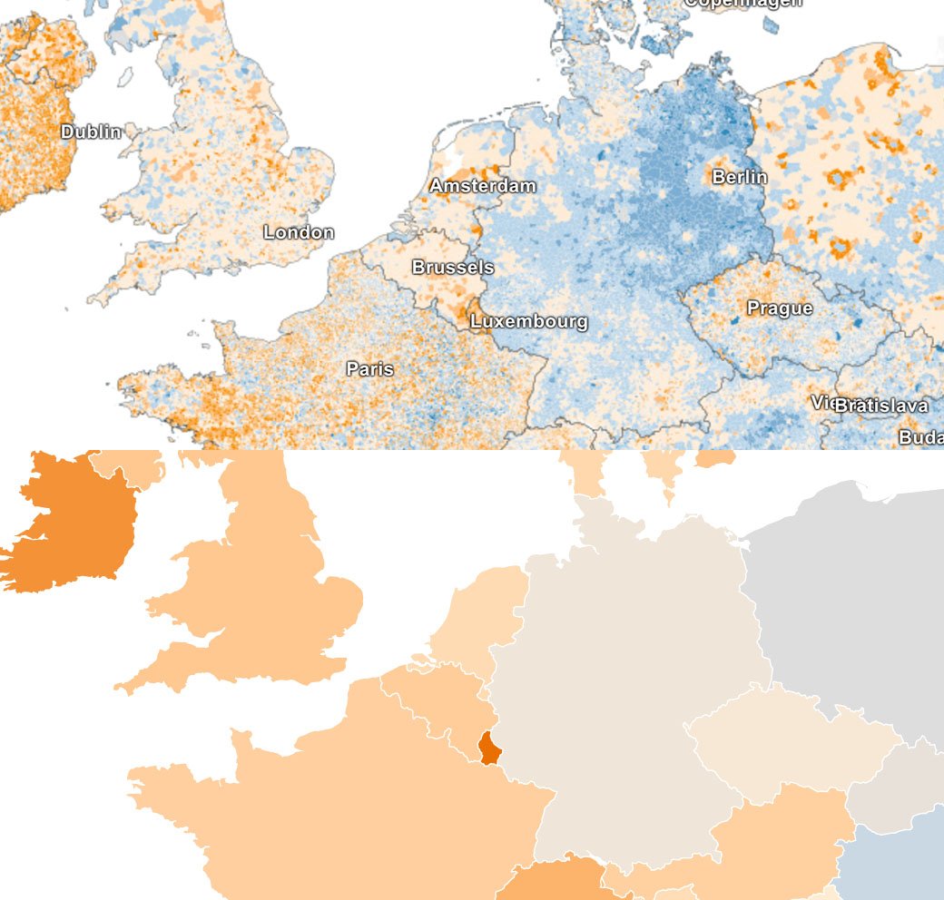 Choropleth maps #2: how to send a totally opposite message by changing the level of detail: 
blog.datawrapper.de/weekly-chart-e…