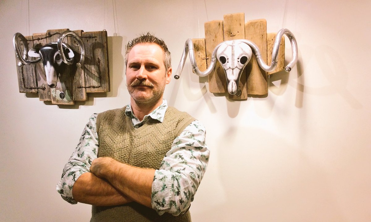 gallerystation's tweet photo. #exciting way to look at #cycles and #bikelife. Richard Parvin of Steerdeer #repurposes #bicycle parts and this is the result.... on the platform walls until 4th April. @richmond_today @DalesBikeCentre @Leyburnbikes @recyclebicycle1 @BradleyWiggins4 #cycleart #TDY #Sheep https://t.co/xLBuofgizD