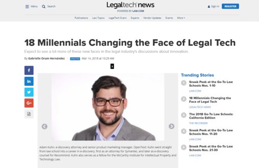 ot_kmontgomery's tweet photo. 18 Millennials Changing the Face of #LegalTech via @lawdotcom, featuring #OpenText's very own @AHKuhn.  https://t.co/mXUN6zoDfl https://t.co/dHKlz90Hto