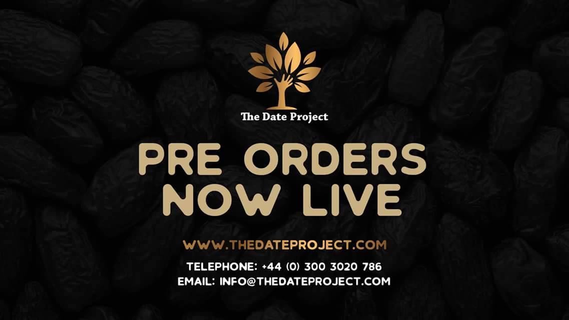 Pre orders are now live!

Each time you buy these tins of the Finest Medjool dates, you can provide #Bread, #Water, #Education and help towards restoring #eyesight to the most needy around the world

thedateproject.com

#ThePerfectGift #Dates4Syria #Dates4Palestine