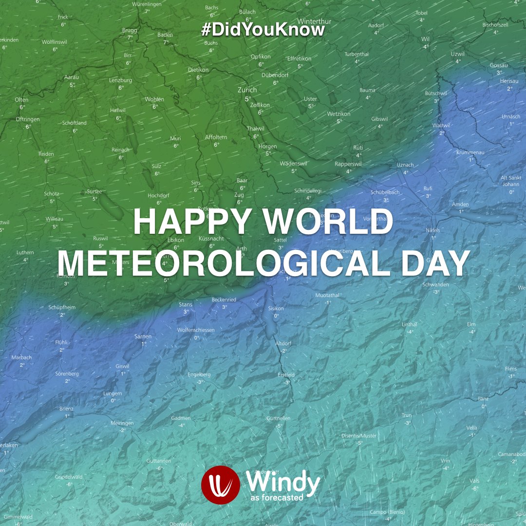 Windycom's tweet photo. Good afternoon everyone and Happy #WorldMeteorologicalDay We are glad to provide all followers with weather information and reports. We hope you enjoy Windy. Let us know, if there's anything You'd like to see. #WorldMetDay #WeatherReadyClimateSmart https://t.co/KnwuzBpatL