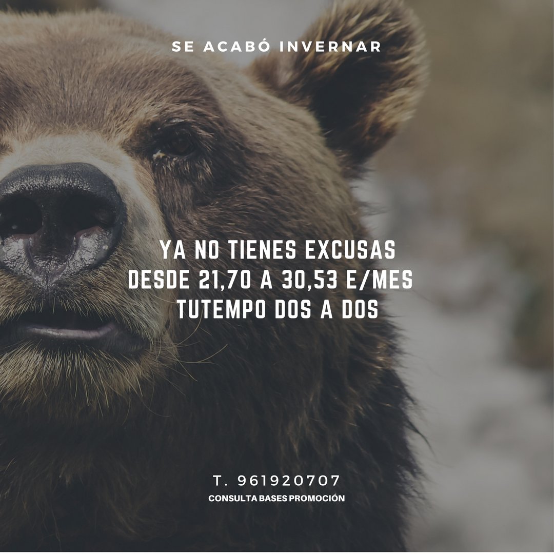 SE ACABÓ INVERNAR. Ya no tienes EXCUSAS. Haz deporte #Promoción Matrícula 0€. Y #gratis resto de marzo + info ☎ 961920707 CONSULTA Bases 👉 goo.gl/eXusMn <a href="/TUTEMPODOSADOS/">TUTEMPO Dos a Dos</a>