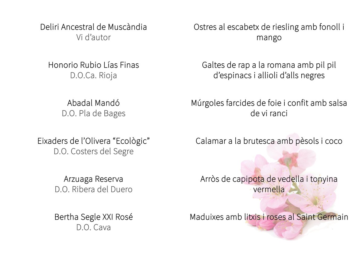 Maridatge de primavera al Restaurant Aimia amb el xef Jordi Pallás i el sumiller Gregori Albareda
vinicia.es/ca/botigues/vi…
#tast #maridatge #maridaje #cata #winetaste #pairingdinner #lleida #activitats #dijous #restaurant #happy #dinner #festa #sopar #amics #cultura #culturadelvi