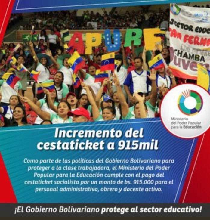 MaestraTuItera's tweet photo. Atención| Ya ha sido abonado en nómina el pago correspondiente al mes de marzo con el incremento del 58% más la cestaticket socialista y la contribución de la Semana Mayor ¡El Gobierno Bolivariano protege al Sector Educativo! @JauaMiranda @MPPEDUCACION #PetroProsperidadParaTodos https://t.co/bbLDVMoi3e