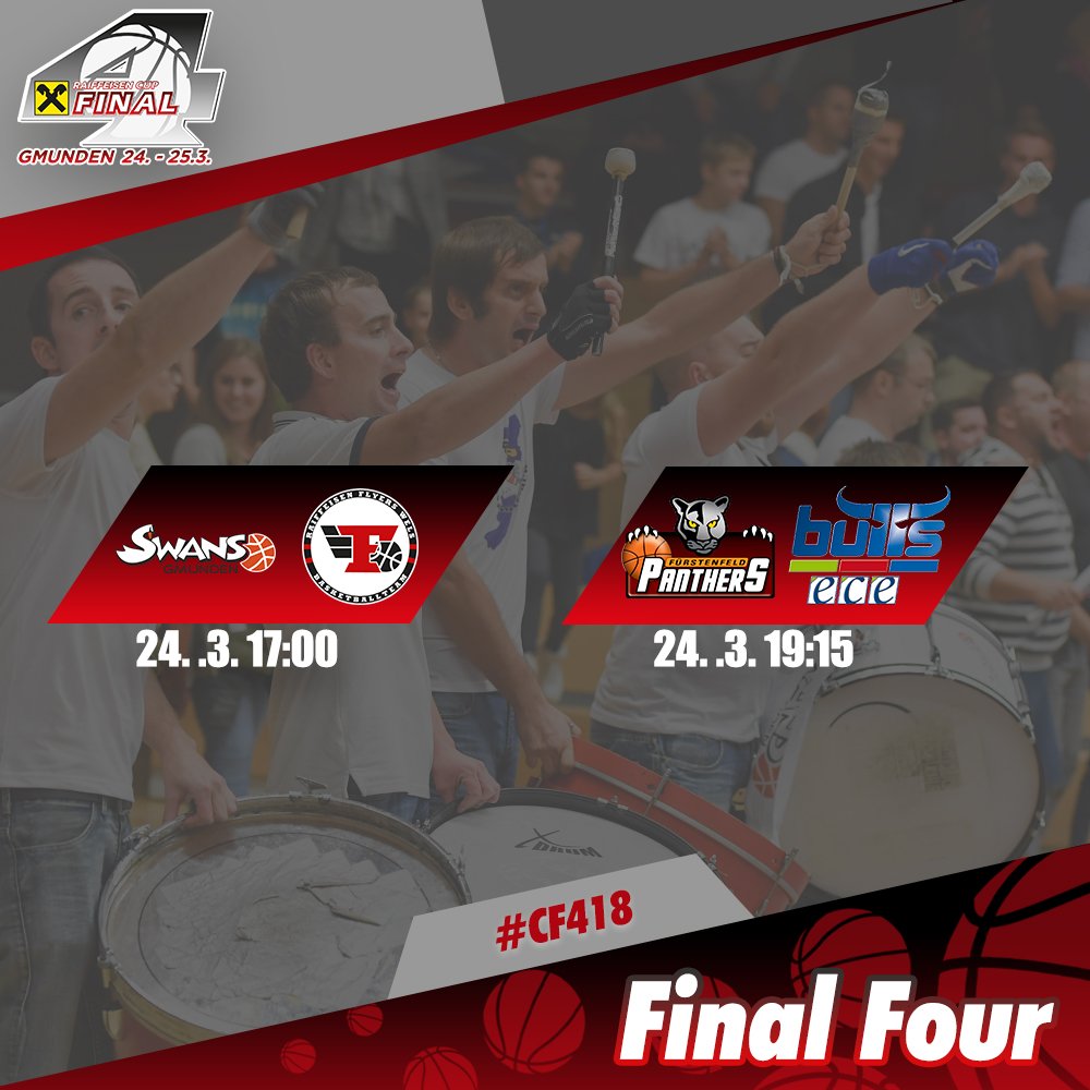 ABL_Basketball's tweet photo. Endlich - Morgen gehts los! Hier sind die ersten Spieltermine vom #RaiffeisenCupFinalFour 2018.
Swans Gmunden vs Raiffeisen FLYERS WELS 17:00 Uhr
Fürstenfeld Panthers vs ece bulls 19:15 Uhr
Das Ganze natürlich live auf Sky Sport Austria
#CF418 #hochspannung https://t.co/tYudLlMZlw