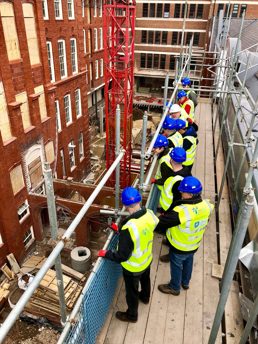 Visitors to the #engheartspace project at the University of Sheffield taking in the view from the top of the scaffold during #OpenDoors18 @IRVconstruction Thanks to @john_kees for the great pics