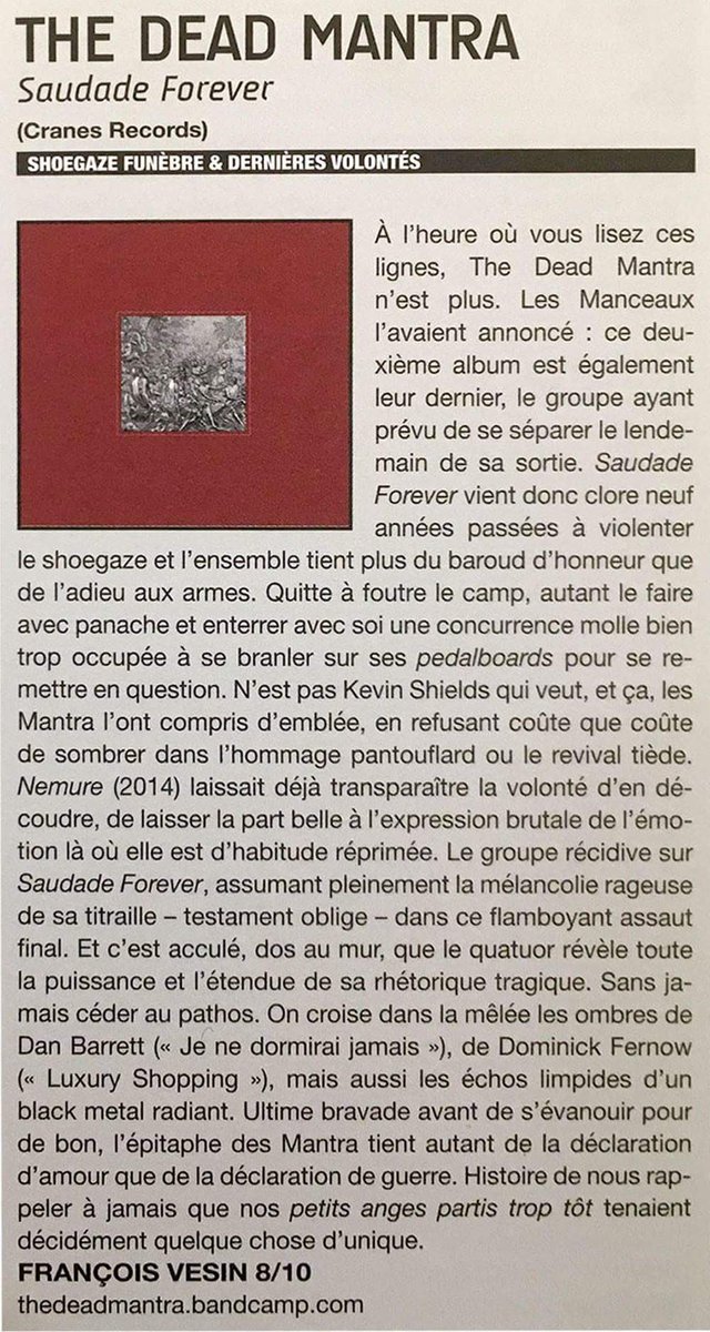 Petit frisson en lisant ces quelques mots sur "Saudade Forever" dans <a href="/NoiseMag/">New Noise</a>. Merci à @PizzaMort pour cette superbe élégie 🖤