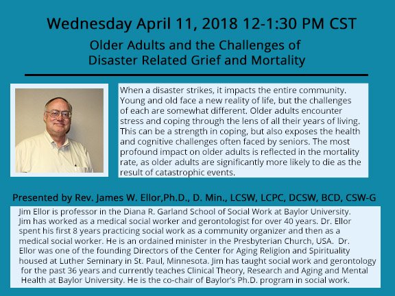 ADECnews's tweet photo. Register Now for ADEC's Wednesday, April 11th webinar "Older Adults and the Challenges of Disaster Related Grief and Mortality" presented by Rev James W. Ellor, Ph.D. https://t.co/2HierOim1U https://t.co/WjimeF8Tq9