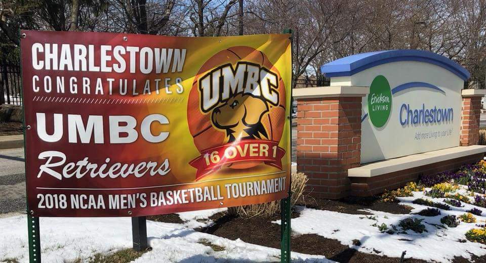 MTansl_Erickson's tweet photo. @EricEbersole CATONSVILLE, MD -- Charlestown congratulates its neighbor UMBC on its historic NCAA Tourney win. Scores of Charlestown staff are UMBC alumni. Resident Bill Bettridge was a member of UMBC's founding faculty. "GO, Retrievers!"(photo by Amy Bishop) https://t.co/xOYLt4TDEQ