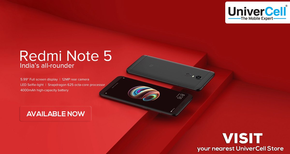 A larger visual experience
Smooth Gaming experience
4000mAh two-day battery
Stunning low-light photography
#RedmiNote5 #AvailableNow #UniverCell