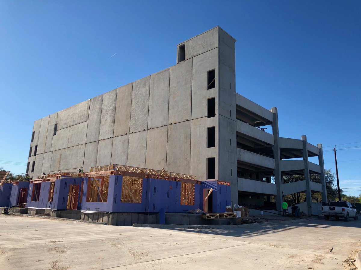 HoustonPrecast's tweet image. Photo of our recently completed job in the Overture area of #Austin, Texas. This garage features approximately 260 parking spots, and provides an answer for needed parking in a growing area of town. #precast #concrete
