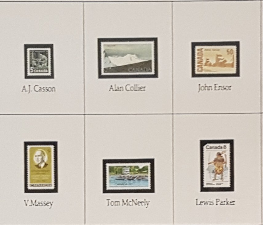 artslettersTO's tweet photo. It’s Fun Fact Friday! Did you know that the Cub has stamps that have been created by/about members? In fact, this is just 1949 - 1994. You’ll have to become a member to see them all! membership@artsandlettersclub.ca for more info. #ArtsAndLettersClub #GroupOfSeven https://t.co/o9RXcWC7XX