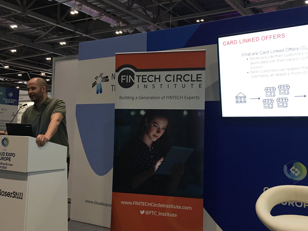 FINTECHCircle's tweet photo. Omar Raffi CEO @krowd2 presents #KrowdIt- the Platform for Credit Linked Offers & beyond - at CloudExpoEurope - marketing and client aquisitions is made easy, fantastic for brands and free of charge for banks #AI #Krowd #CEE18 #CEE2018 https://t.co/178rAgYtPx