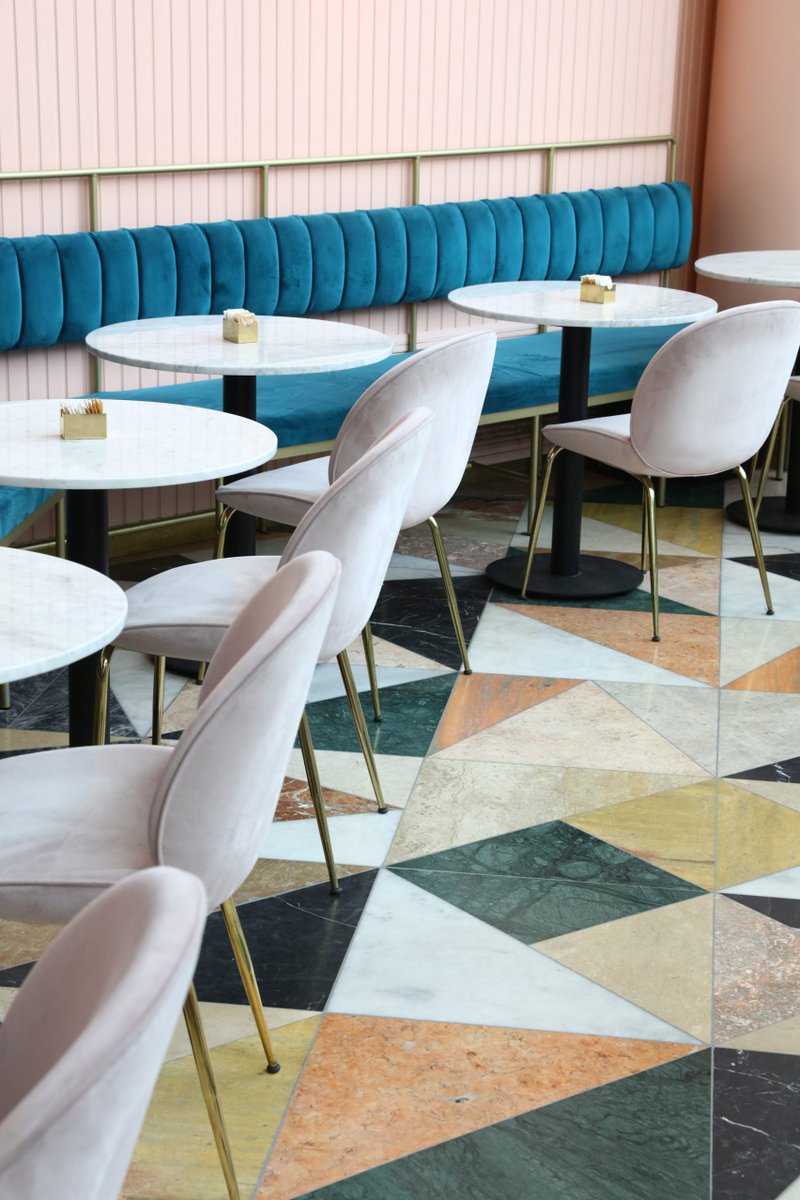 DewetPierre's tweet photo. Pale pink and mismatched marble decorate Tel Aviv cafe by Meir Guri | #cambridge https://t.co/4mFAAW4qCq https://t.co/u0V9kqrScb