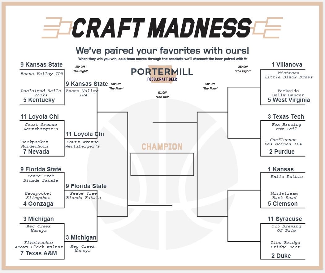 PortermillDSM's tweet photo. Congratulations @Boonevalleybrew @CourtAveBrew @peacetreebrew &amp; @KegCreekBrewing!! @dsmairport travelers can enjoy $0.25 off the advancing brews through tomorrow night! 🍻🏀🍻 https://t.co/tqbISR1OGd
