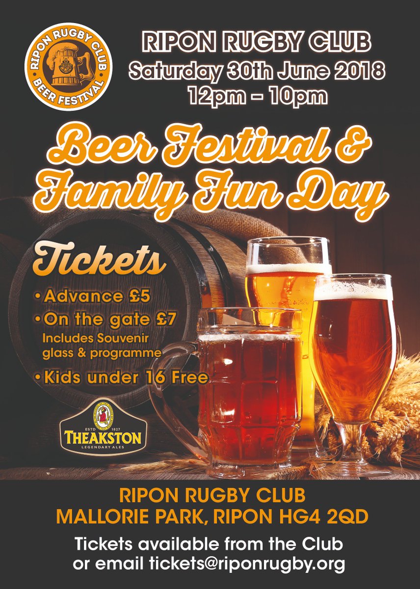RiponRugby's tweet image. Hot off the press, the flyers for the Beer Festival - please share far and wide. Tickets will be available from next week.